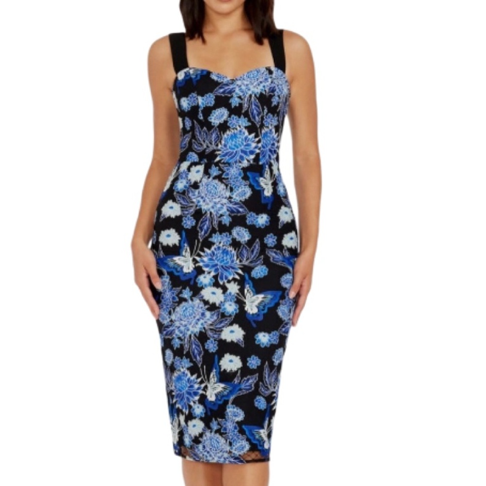 NWT Dress the Population Nicole Floral Cocktail Sheath Cobalt Multi Dress- Sz XL